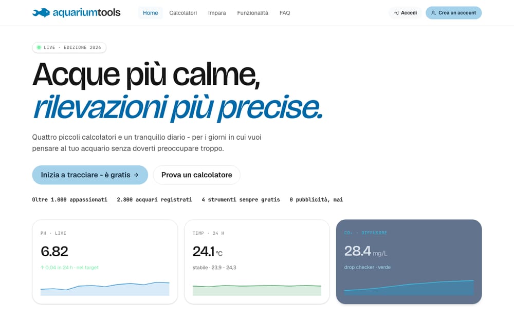 Aquarium Tools — anteprima del sito